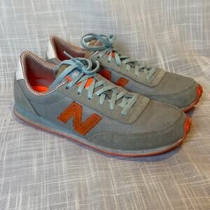 New Balance Suede Gray Orange Running Sneakers Shoes Classic Womens 9